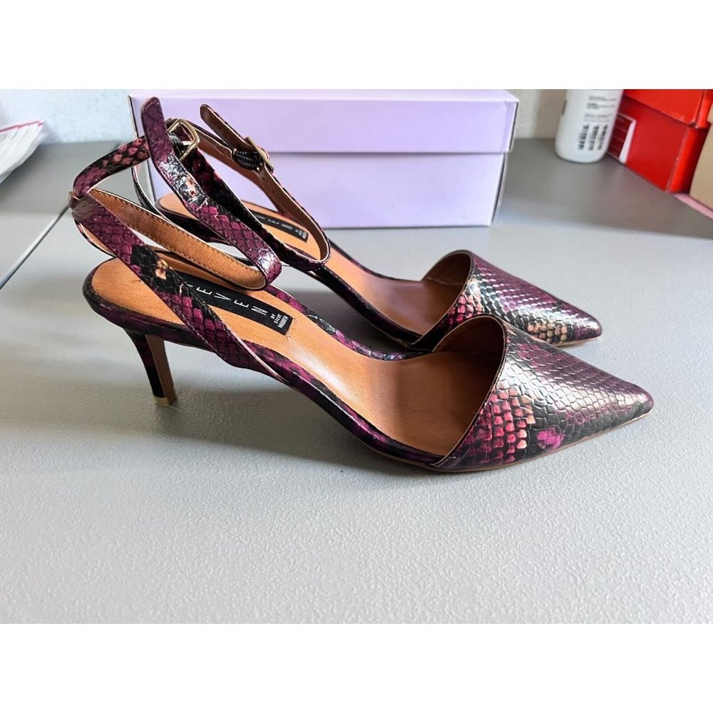 Madden Girl Womens 9 Heels Brown Red Animal Print Point Toe Ankle Strap Shoes - Picture 3 of 9